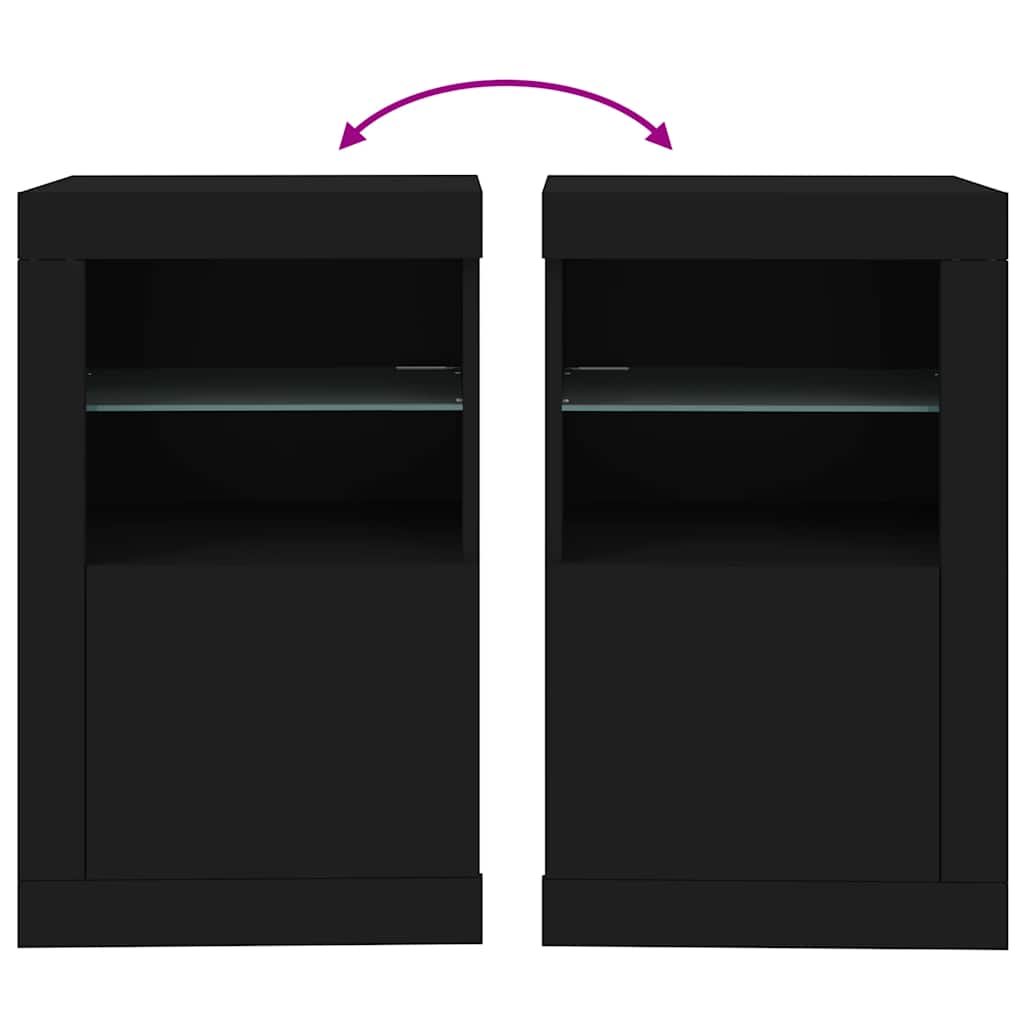 Armoire latérale avec lumières LED noir bois d'ingénierie