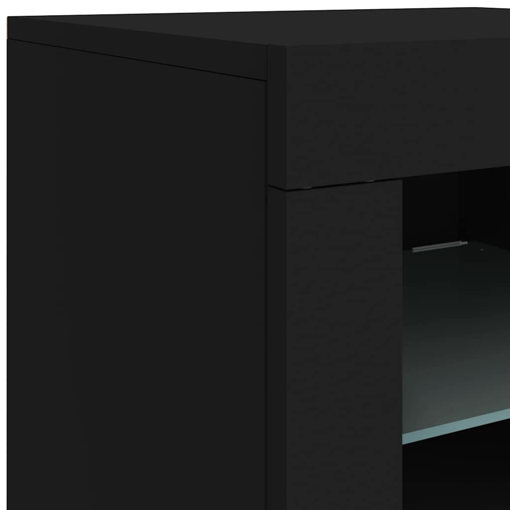 Armoire latérale avec lumières LED noir bois d'ingénierie