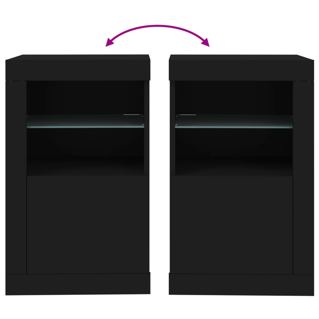 Armoires latérales et lumières LED 2 pcs noir bois d'ingénierie