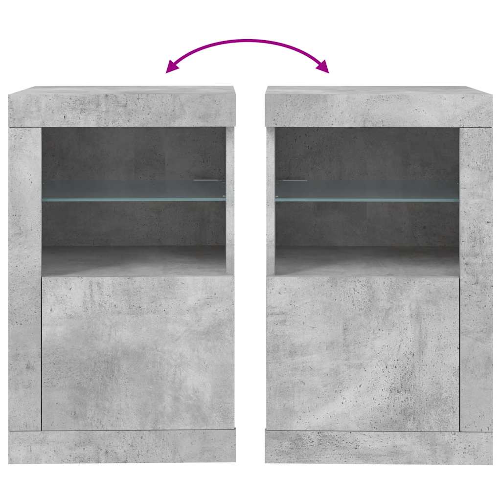 Armoire latérale avec lumières LED gris béton bois d'ingénierie - XIOS