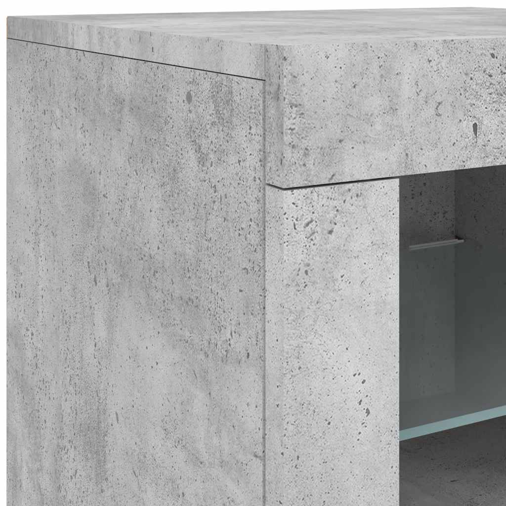 Armoire latérale avec lumières LED gris béton bois d'ingénierie