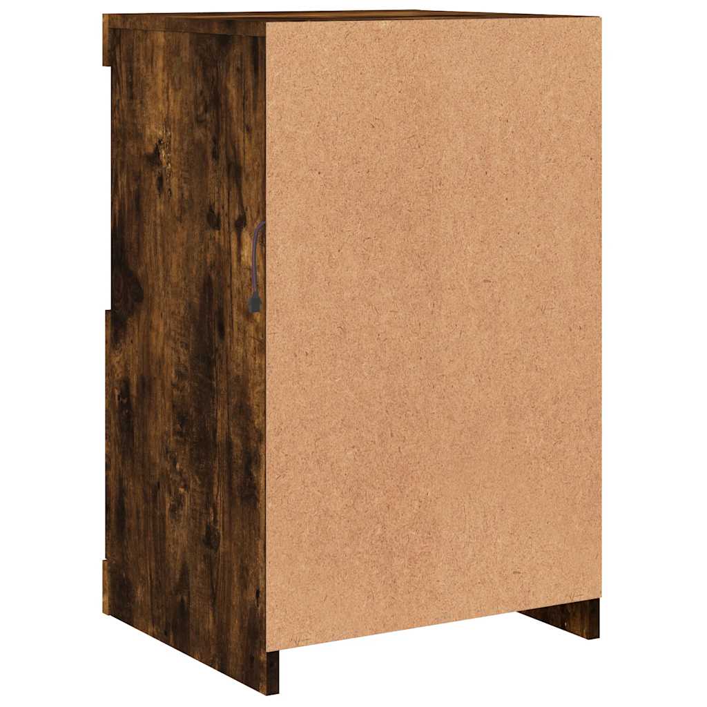 Armoire latérale avec lumières LED chêne fumé bois d'ingénierie