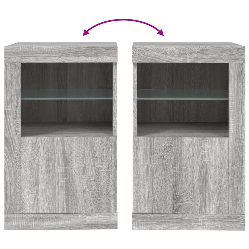 Armoires latérales et lumières LED 2 pcs sonoma gris