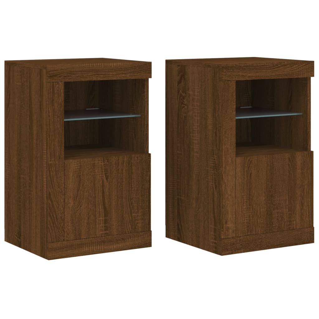 Armoires latérales et lumières LED 2 pcs chêne marron