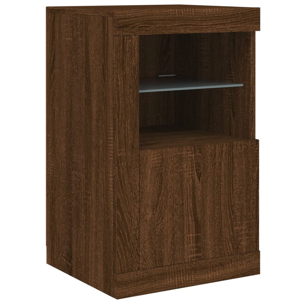 Armoires latérales et lumières LED 2 pcs chêne marron
