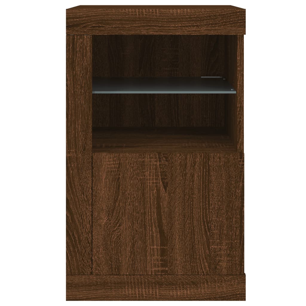 Armoires latérales et lumières LED 2 pcs chêne marron