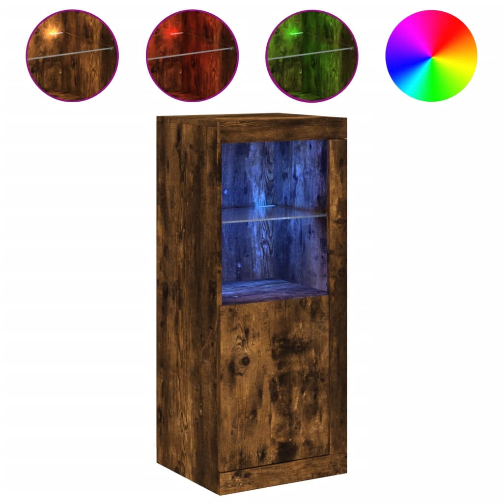 Buffet avec lumières LED chêne fumé 41x37x100 cm - XIOS