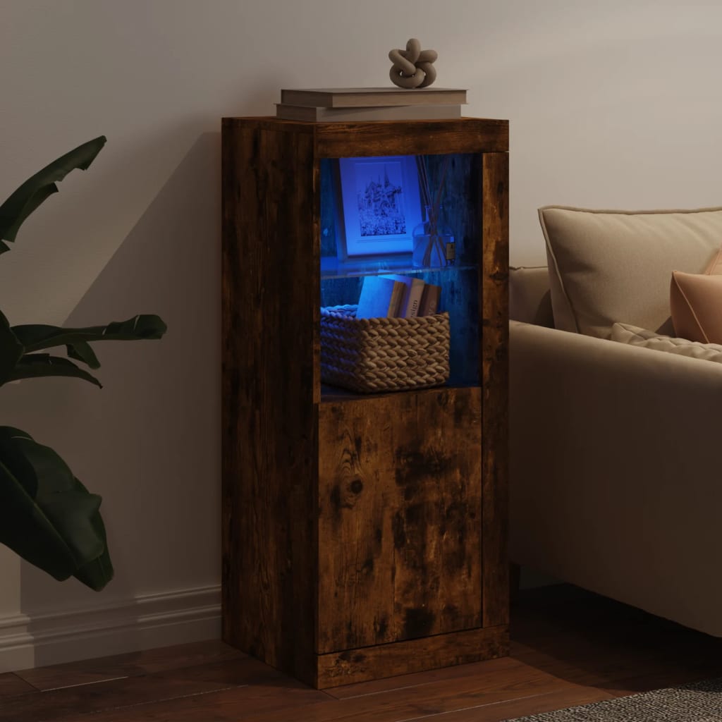 Buffet avec lumières LED chêne fumé 41x37x100 cm - XIOS