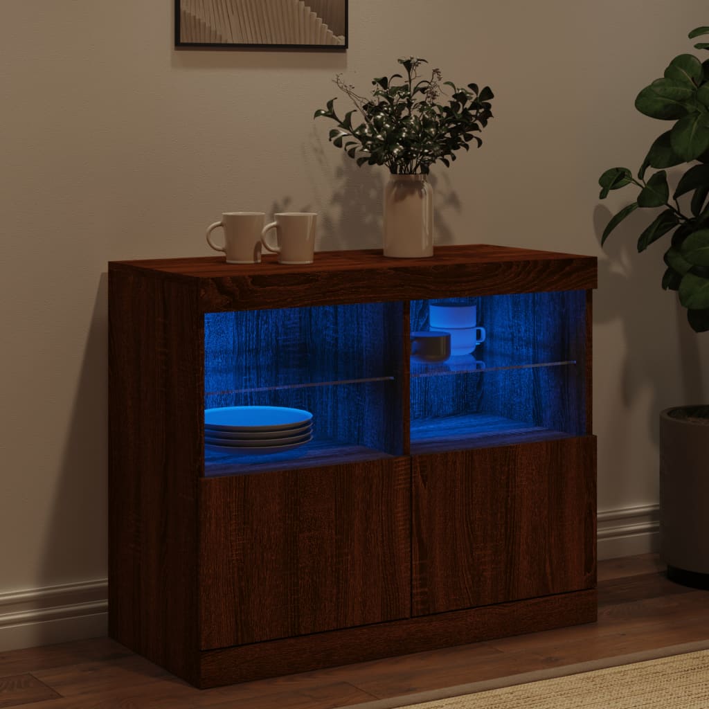 Buffet avec lumières LED chêne marron 81x37x67 cm - XIOS