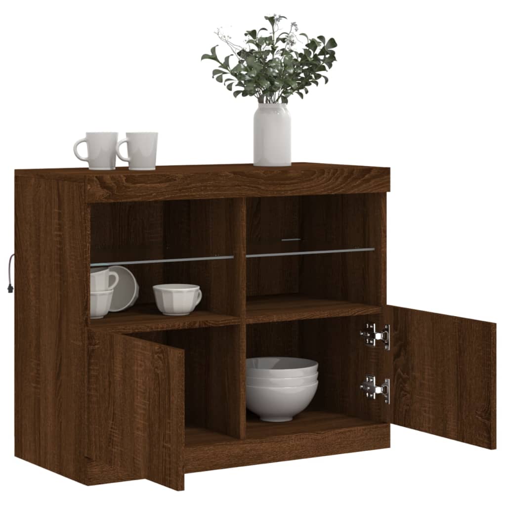 Buffet avec lumières LED chêne marron 81x37x67 cm - XIOS