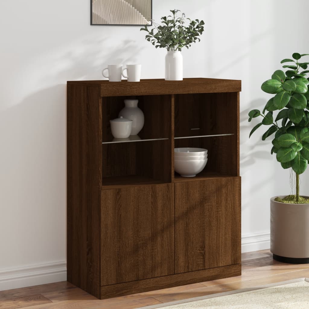 Buffet avec lumières LED chêne marron 81x37x100 cm Buffets & bahuts vidaXL