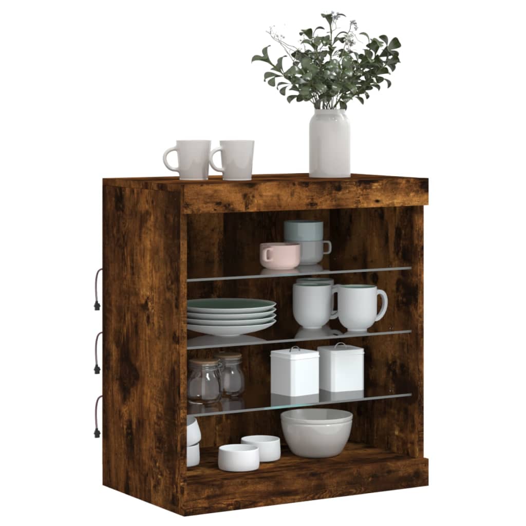 Buffet avec lumières LED chêne fumé 60,5x37x67 cm - XIOS