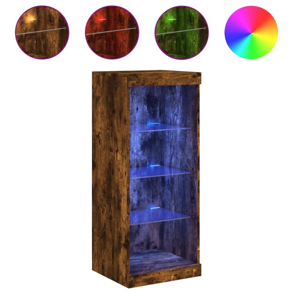 Buffet avec lumières LED chêne fumé 41x37x100 cm - XIOS
