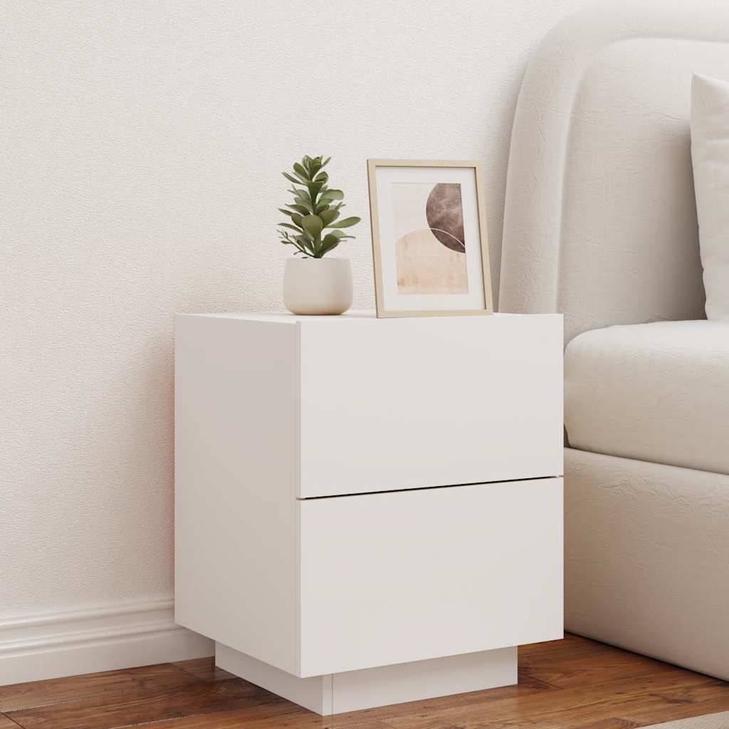 Armoires de chevet et lumières LED 2pcs blanc bois d'ingénierie - XIOS