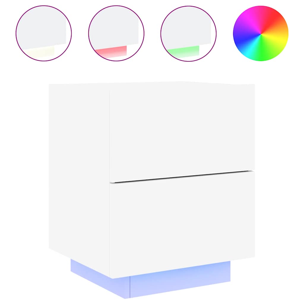 Armoires de chevet et lumières LED 2pcs blanc bois d'ingénierie - XIOS