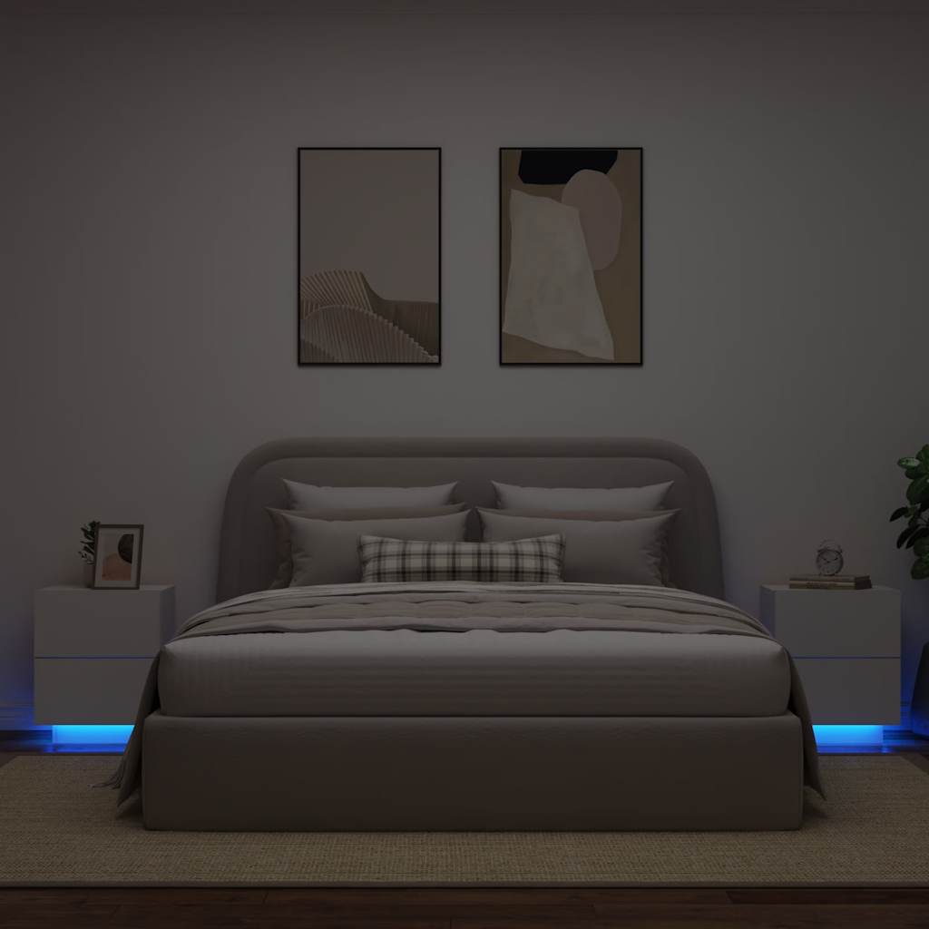 Armoires de chevet et lumières LED 2pcs blanc bois d'ingénierie - XIOS