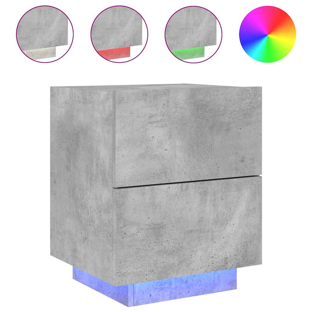 Armoire de chevet et lumières LED gris béton bois d'ingénierie - XIOS