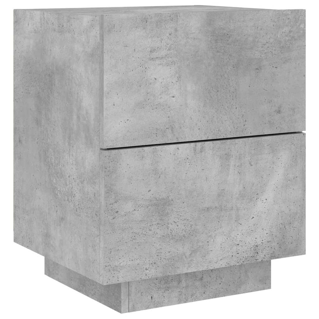 Armoire de chevet et lumières LED gris béton bois d'ingénierie - XIOS
