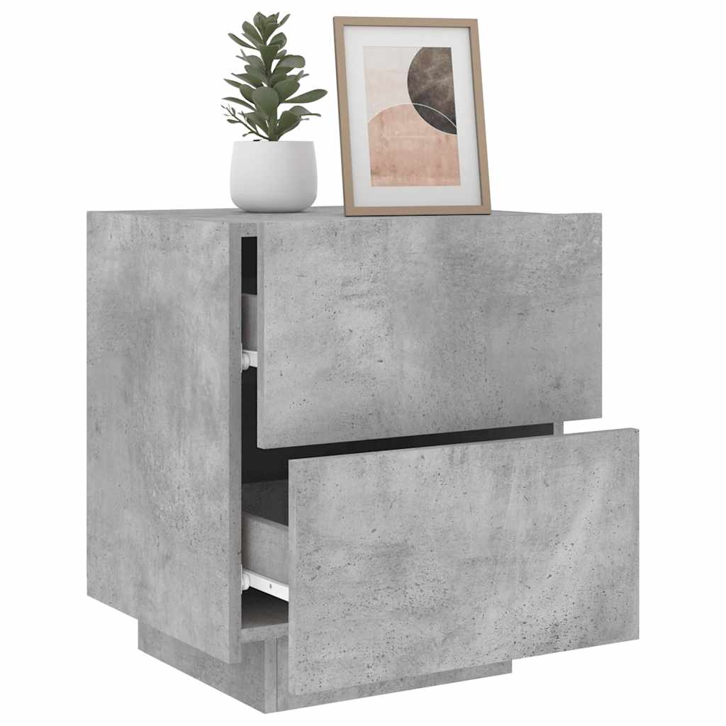 Armoire de chevet et lumières LED gris béton bois d'ingénierie - XIOS