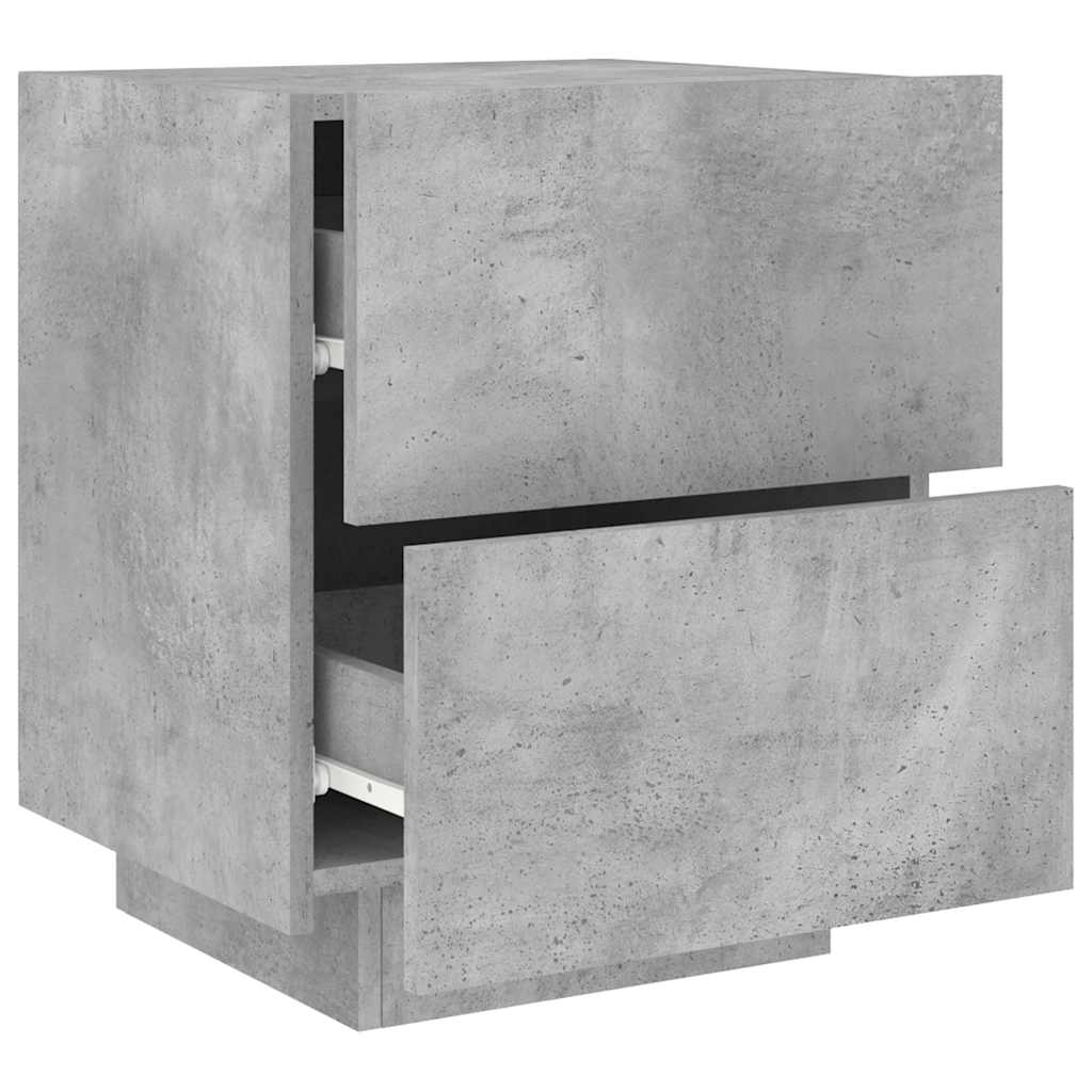Armoire de chevet et lumières LED gris béton bois d'ingénierie - XIOS