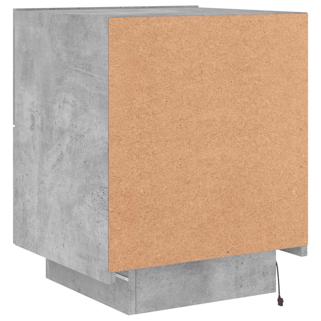 Armoire de chevet et lumières LED gris béton bois d'ingénierie - XIOS