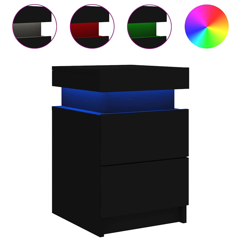 Tables de chevet avec lumières LED 2 pcs noir 35x39x55 cm - XIOS