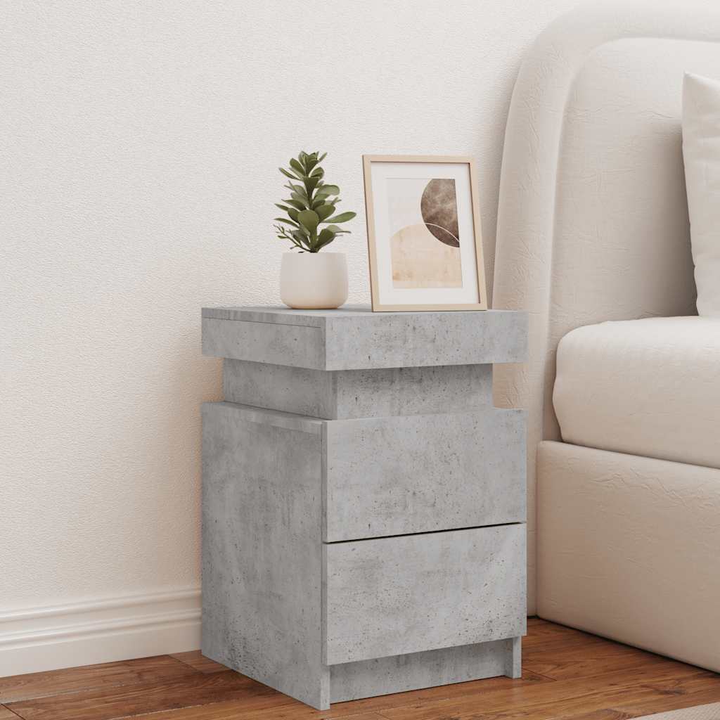 Table de chevet avec lumières LED gris béton 35x39x55 cm - XIOS