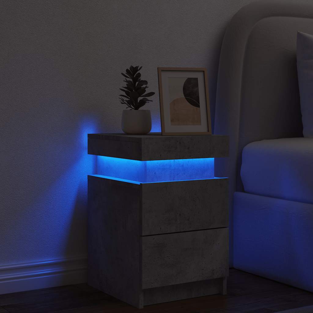 Table de chevet avec lumières LED gris béton 35x39x55 cm - XIOS