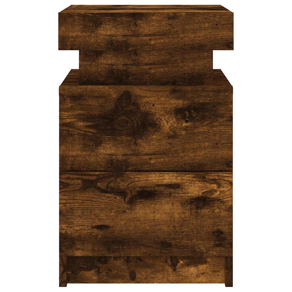 Table de chevet avec lumières LED chêne fumé 35x39x55 cm