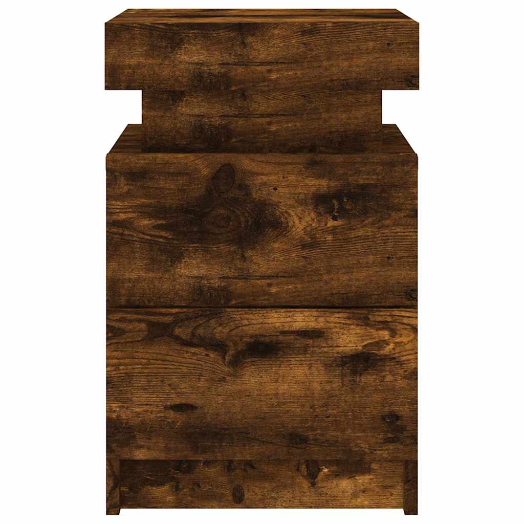 Tables de chevet avec lumières LED 2 pcs chêne fumé 35x39x55 cm