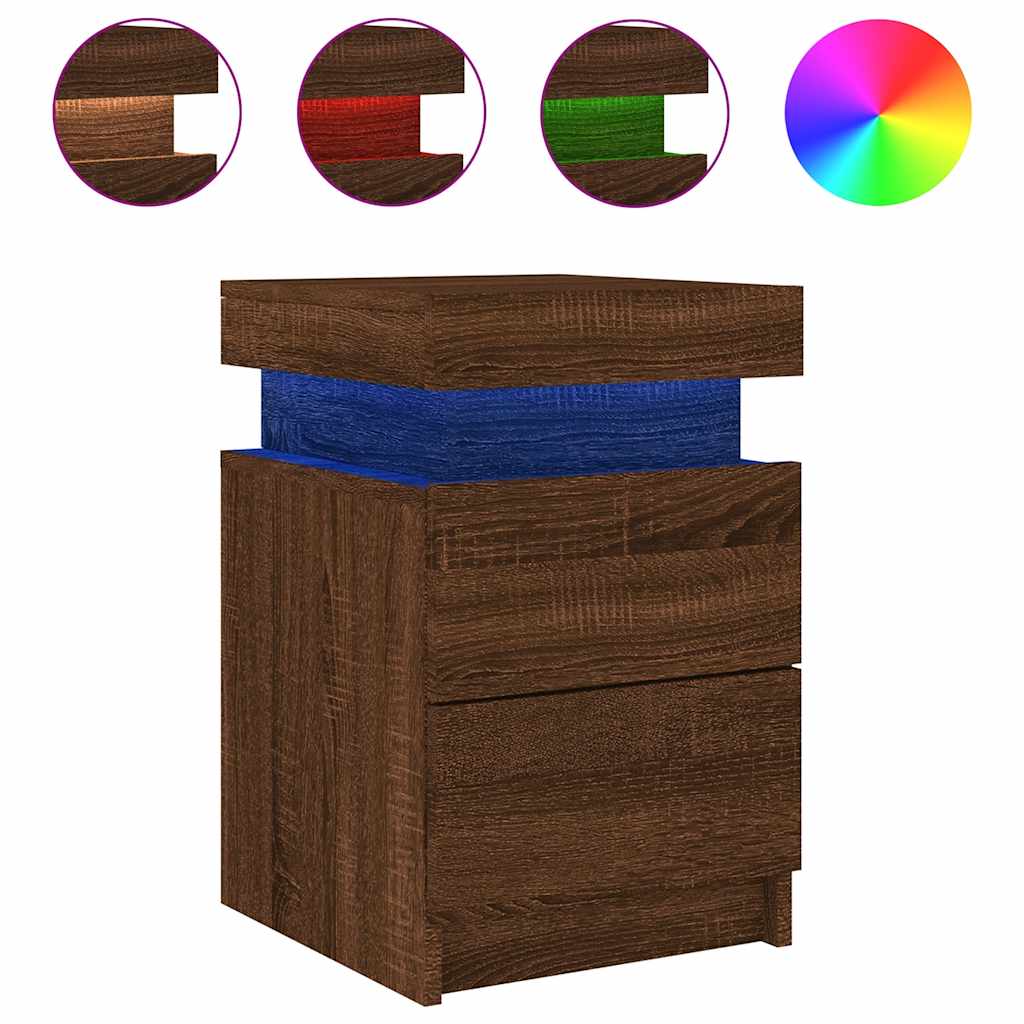 Table de chevet avec lumières LED chêne marron 35x39x55 cm - XIOS