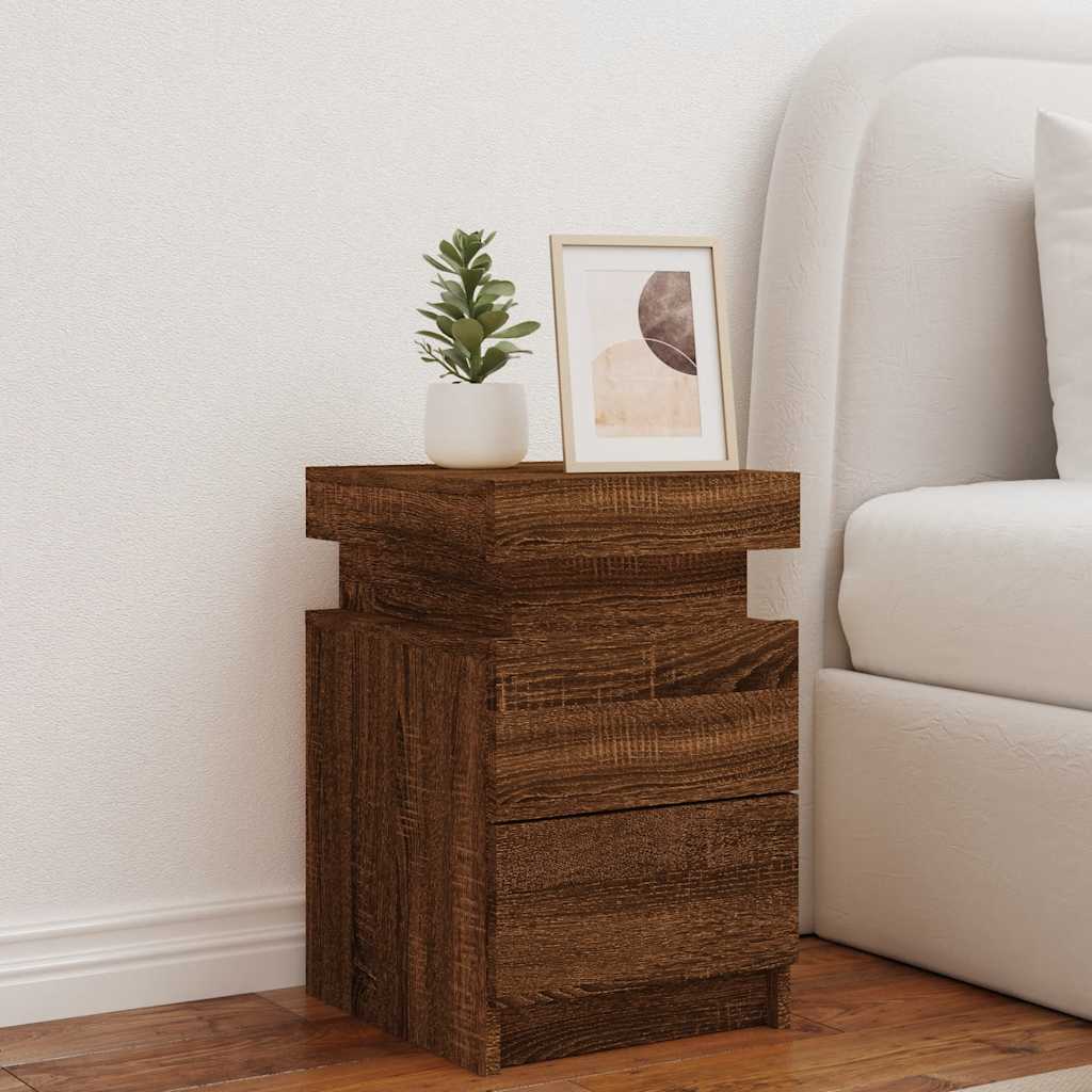 Table de chevet avec lumières LED chêne marron 35x39x55 cm - XIOS