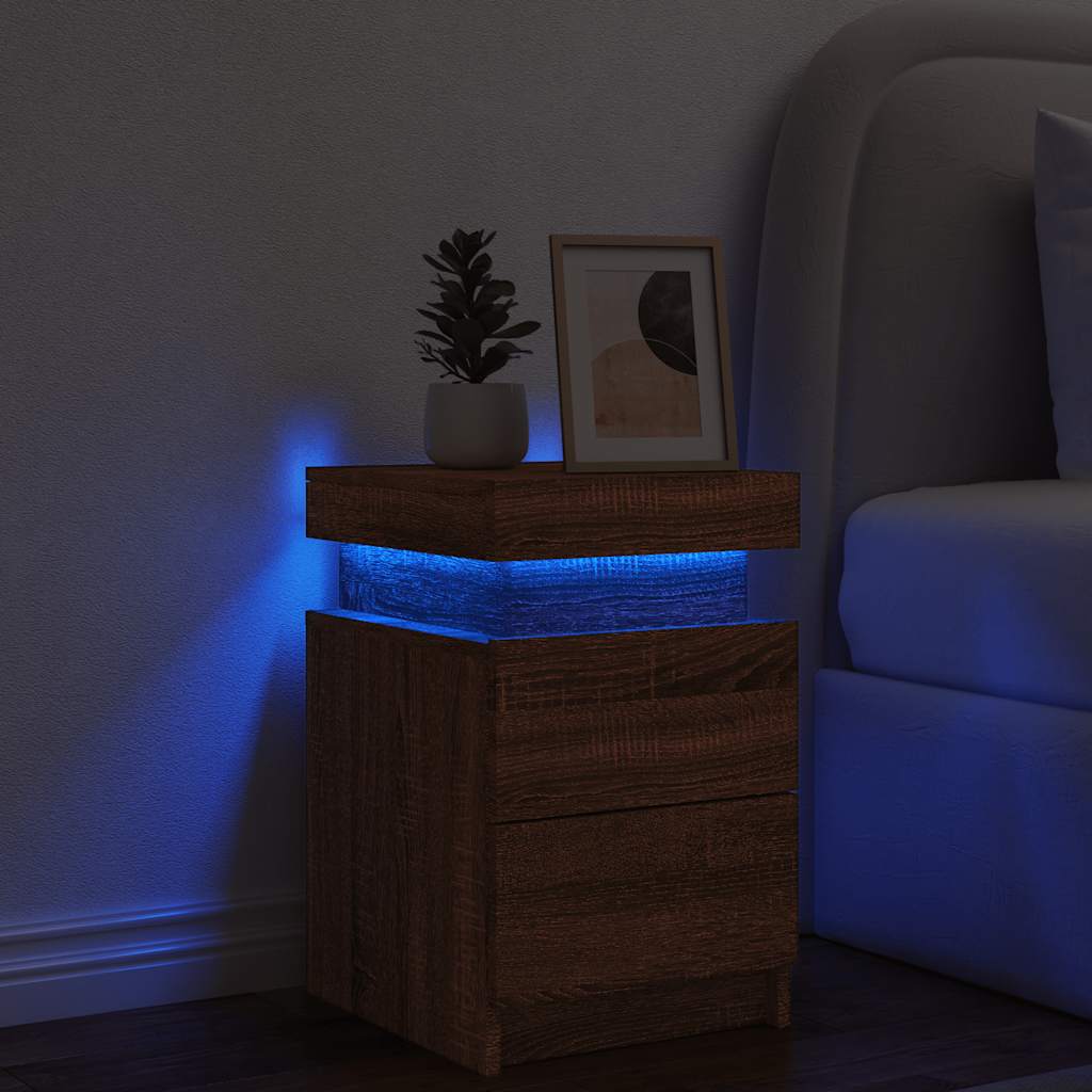 Table de chevet avec lumières LED chêne marron 35x39x55 cm - XIOS