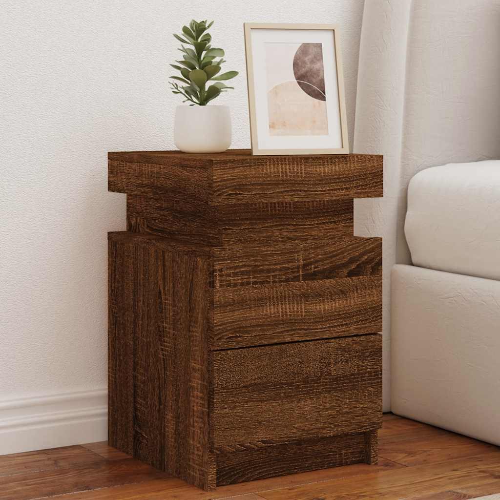 Table de chevet avec lumières LED chêne marron 35x39x55 cm - XIOS