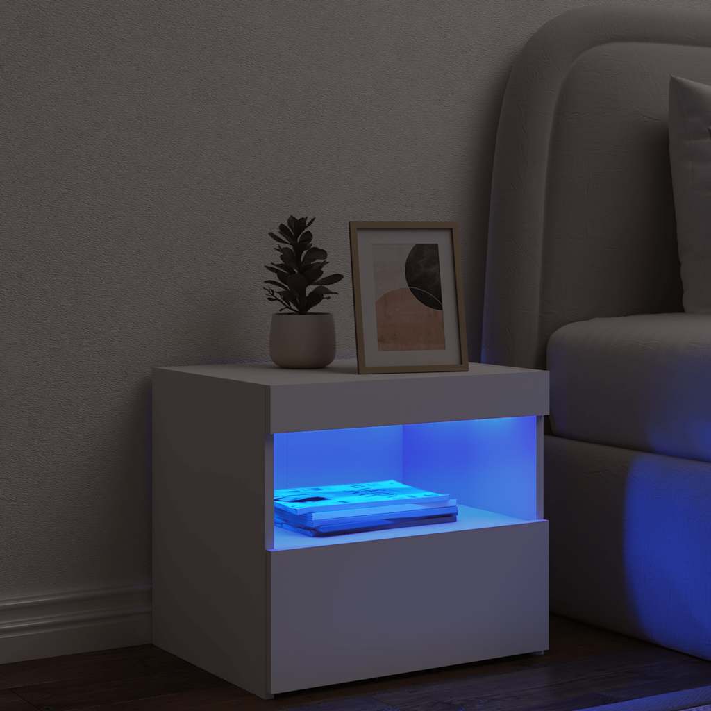 Table de chevet avec lumières LED blanc 50x40x45 cm - XIOS