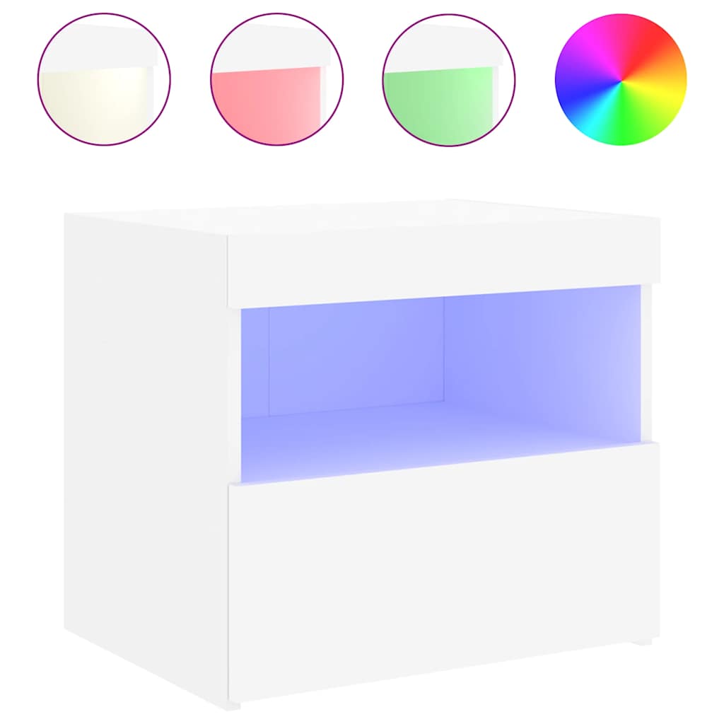 Tables de chevet avec lumières LED 2 pcs blanc 50x40x45 cm - XIOS
