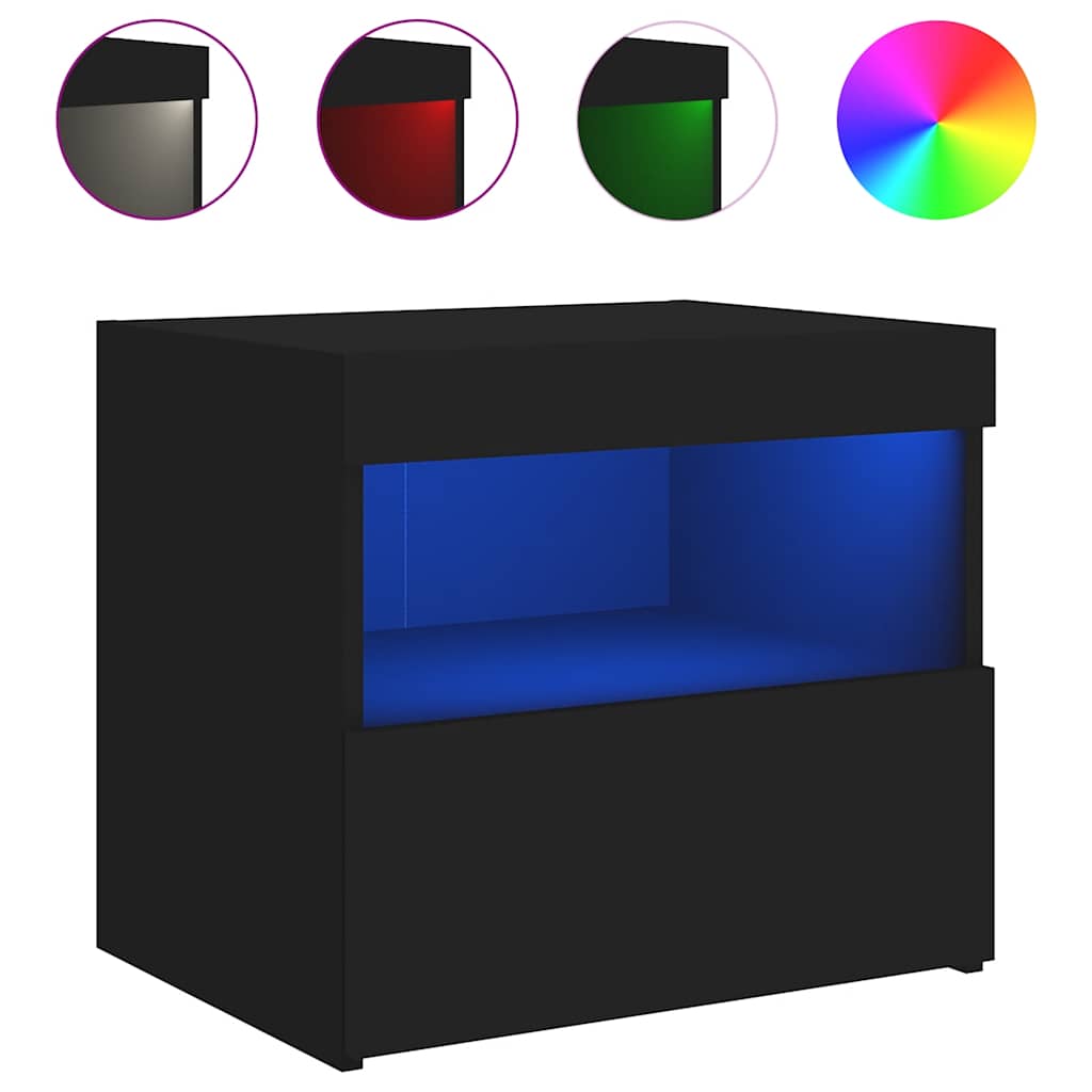 Table de chevet avec lumières LED noir 50x40x45 cm - XIOS