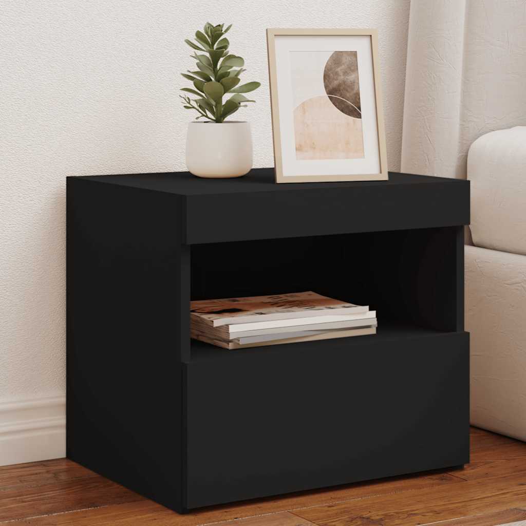 Table de chevet avec lumières LED noir 50x40x45 cm - XIOS