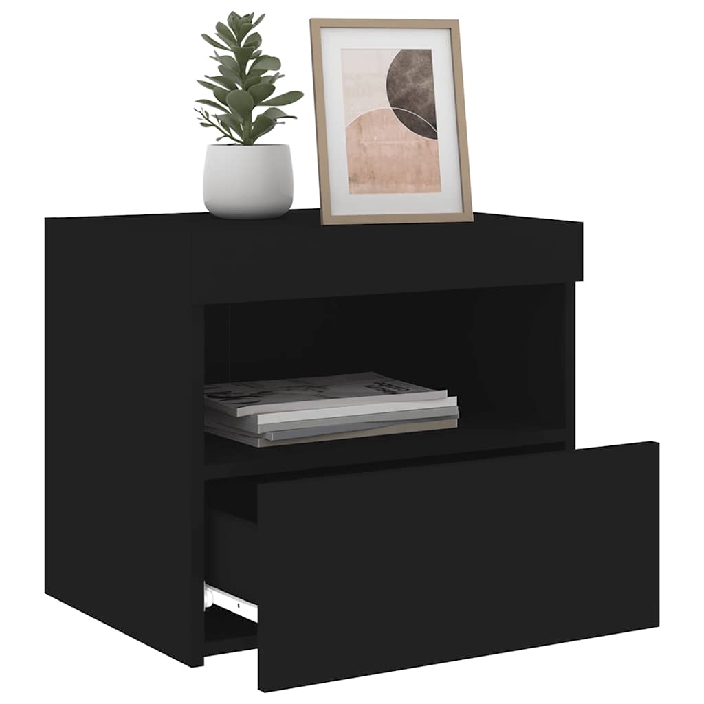 Tables de chevet avec lumières LED 2 pcs noir 50x40x45 cm - XIOS