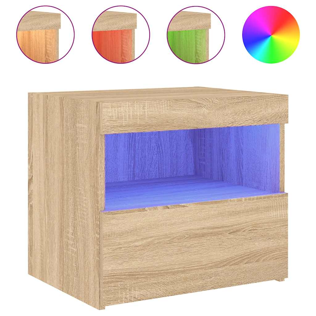 Table de chevet avec lumières LED chêne sonoma 50x40x45 cm - XIOS