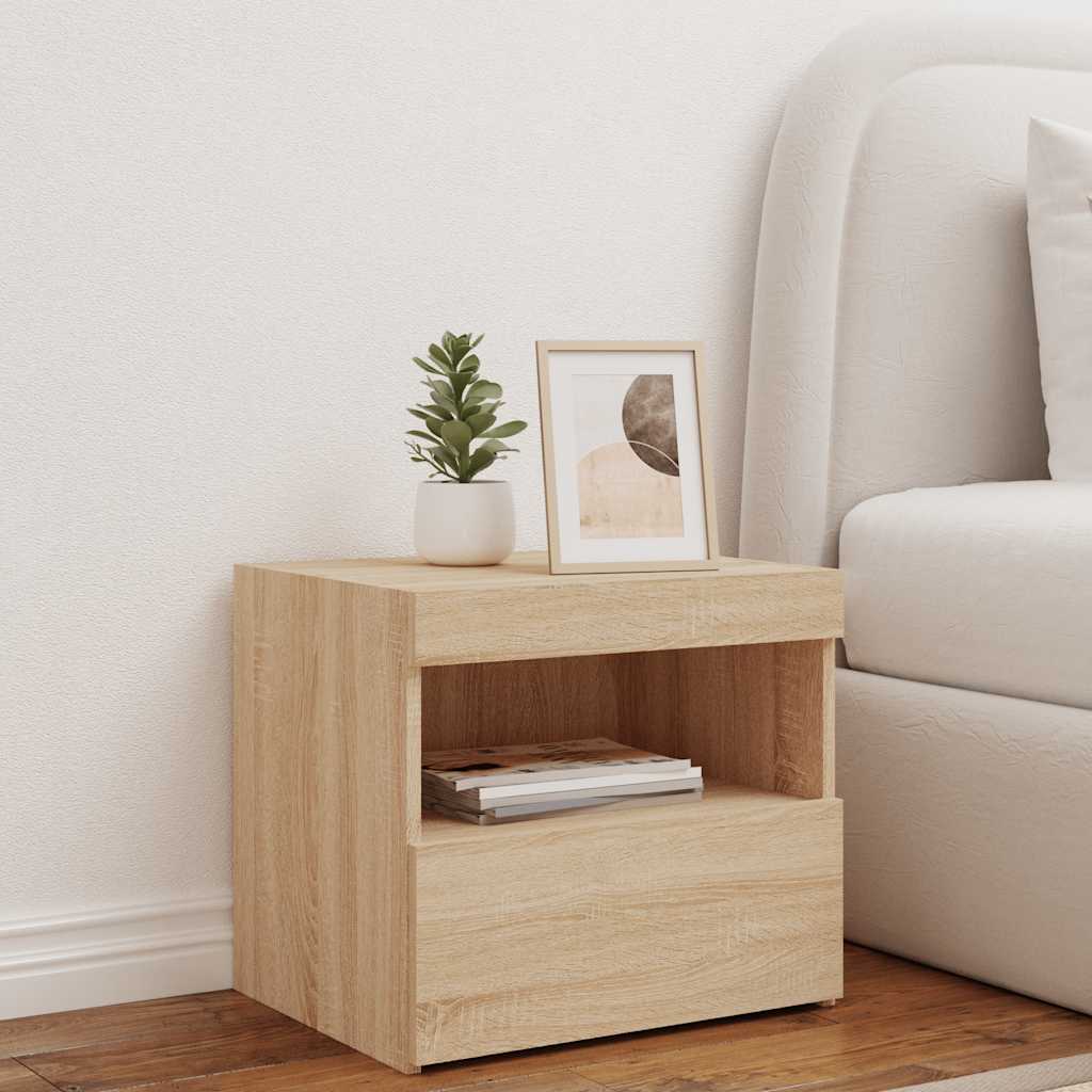 Table de chevet avec lumières LED chêne sonoma 50x40x45 cm - XIOS