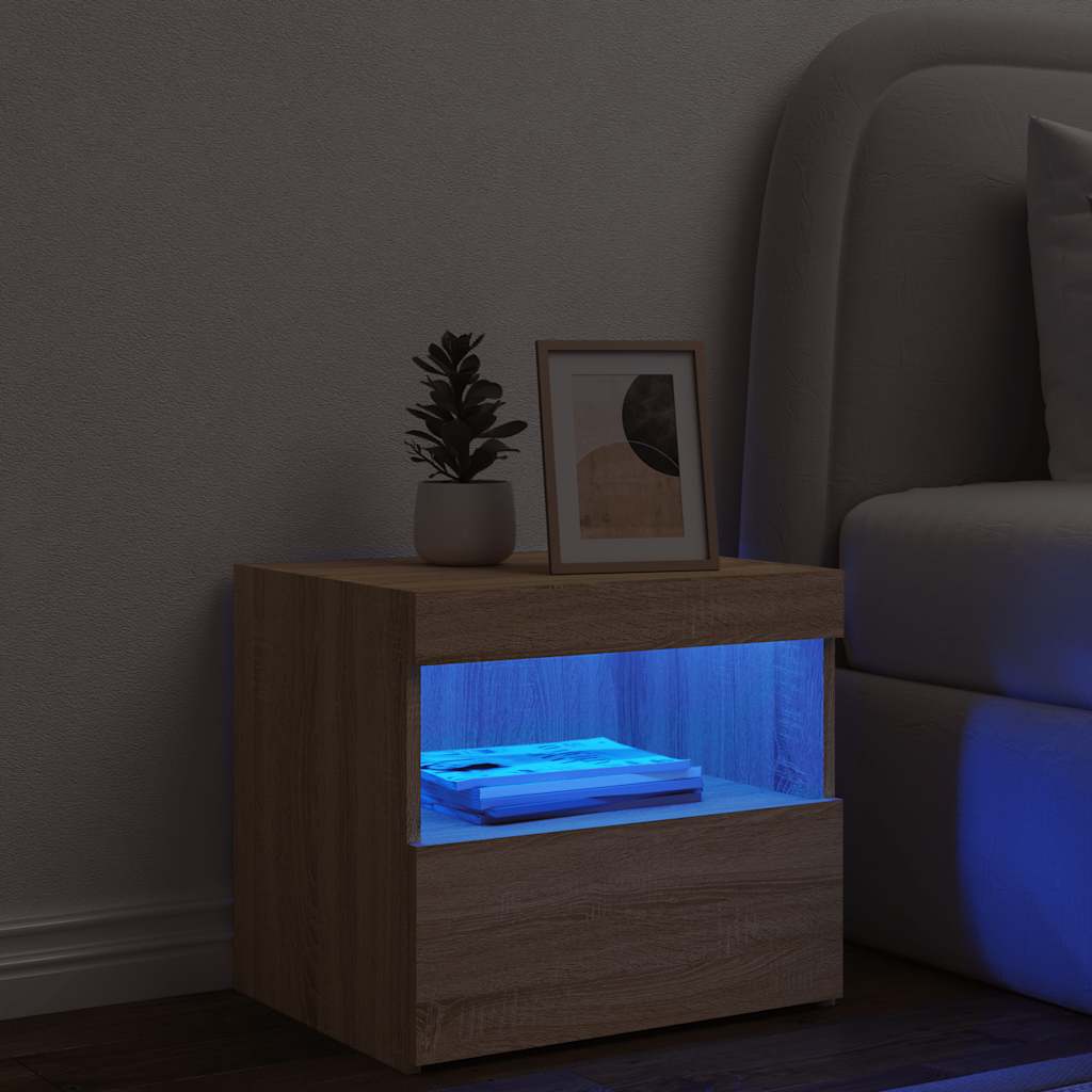 Table de chevet avec lumières LED chêne sonoma 50x40x45 cm - XIOS