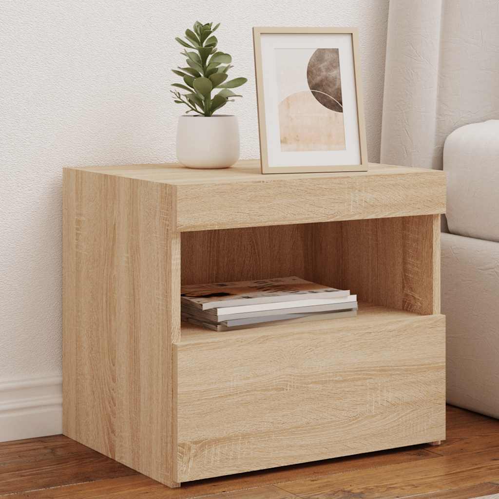Table de chevet avec lumières LED chêne sonoma 50x40x45 cm - XIOS