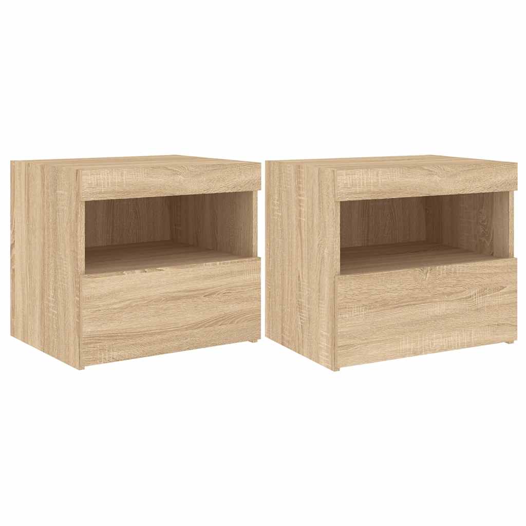 Tables de chevet et lumières LED 2 pcs chêne sonoma 50x40x45 cm