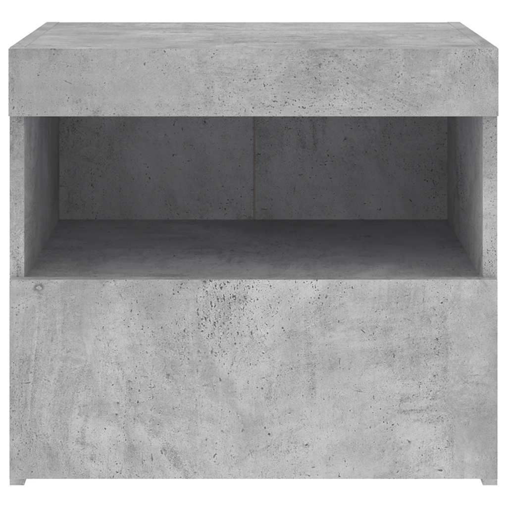 Table de chevet avec lumières LED gris béton 50x40x45 cm