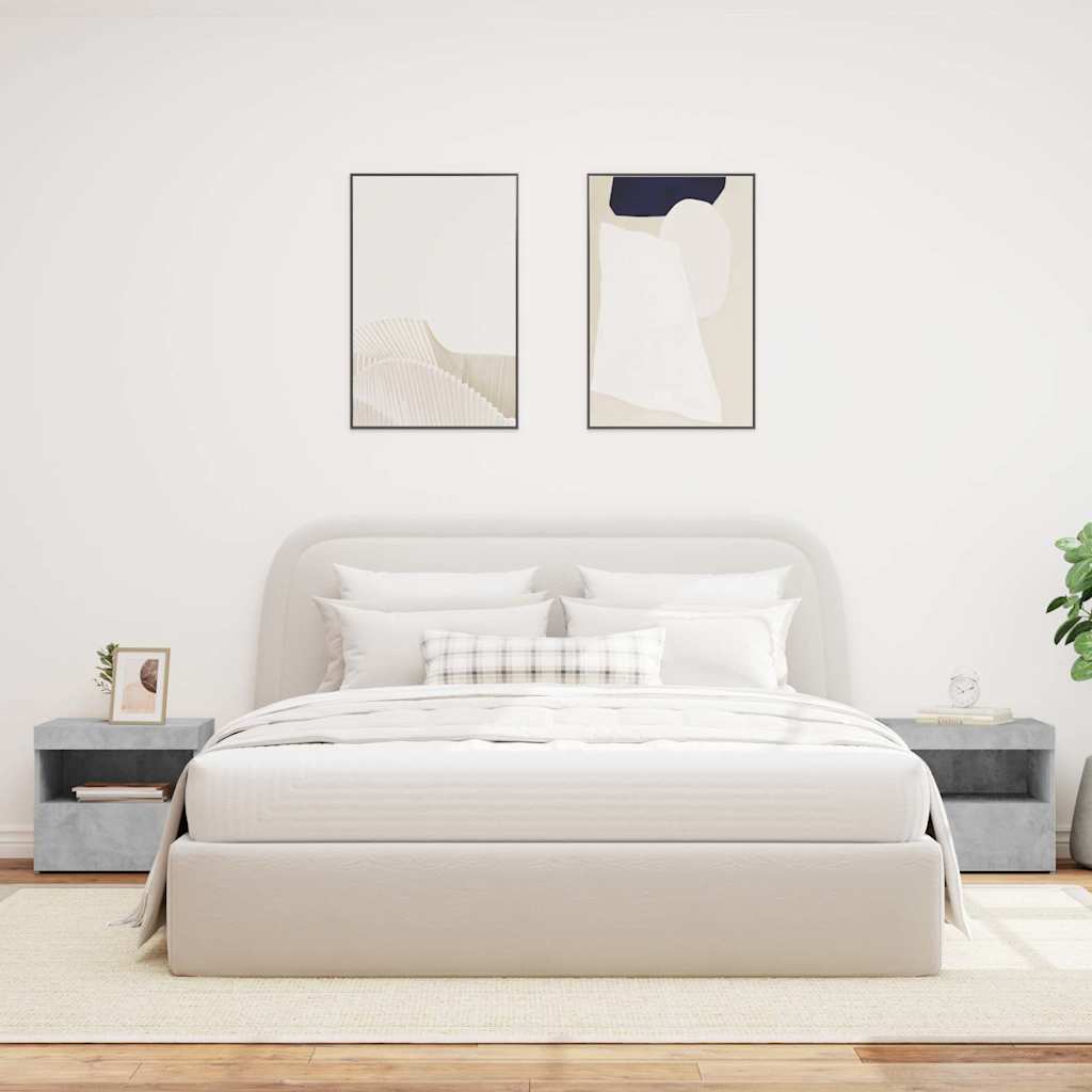 Tables de chevet avec lumières LED 2 pcs gris béton 50x40x45 cm