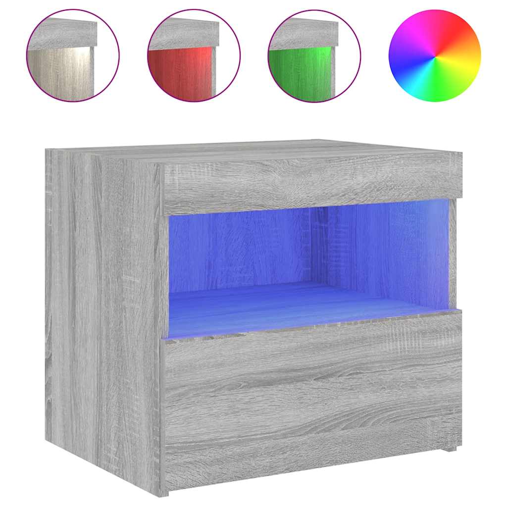 Table de chevet avec lumières LED sonoma gris 50x40x45 cm - XIOS
