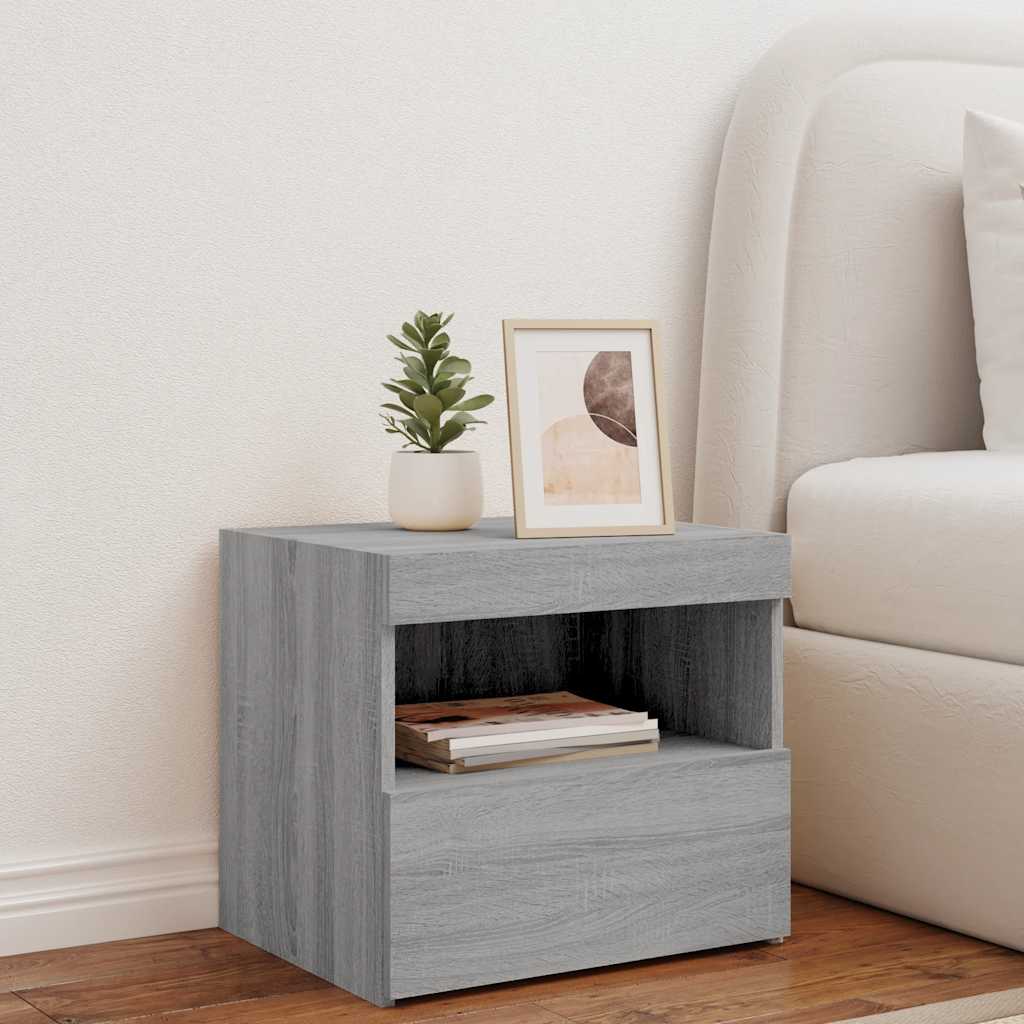 Table de chevet avec lumières LED sonoma gris 50x40x45 cm - XIOS