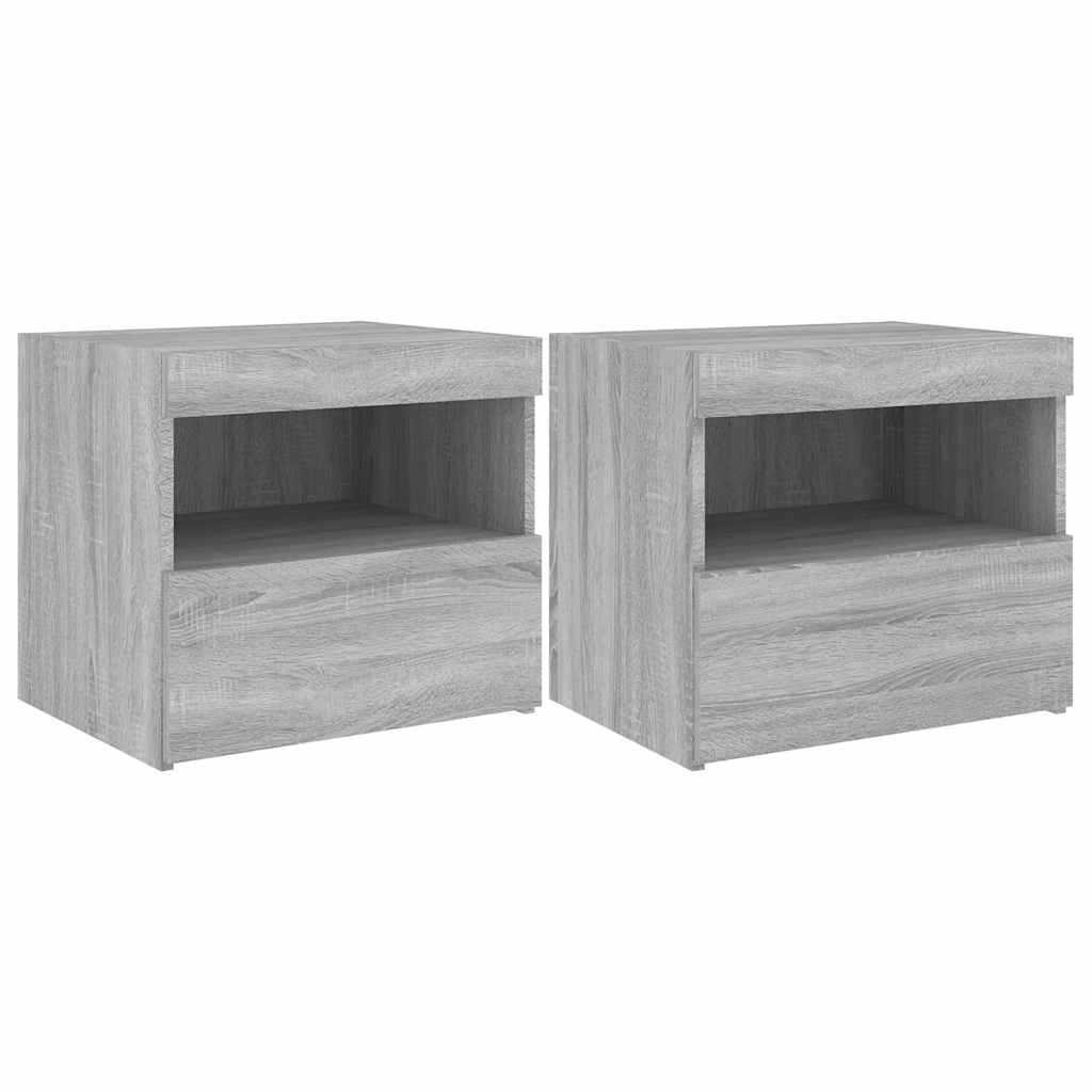 Tables de chevet avec lumières LED 2 pcs sonoma gris 50x40x45cm