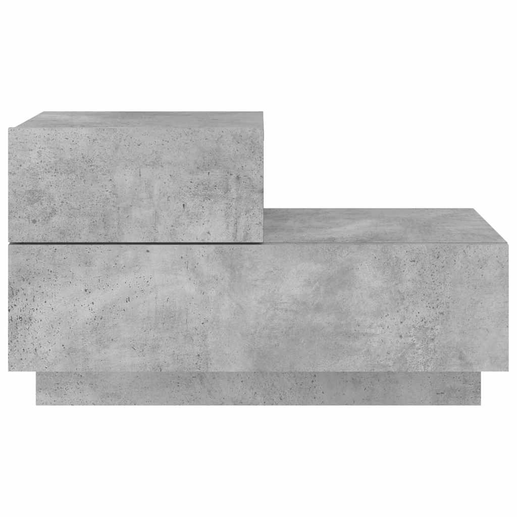 Table de chevet avec lumières LED gris béton 70x36x40,5 cm